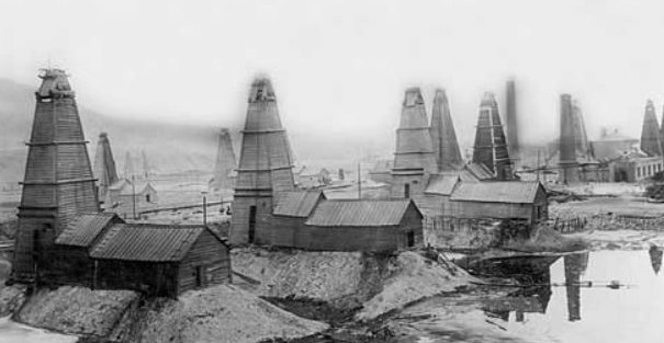 Baku, Azerbaijan oil field along the Caspian Sea, 1925