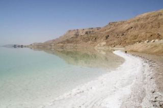 Dead Sea shoreline, 428 metres below sea level.