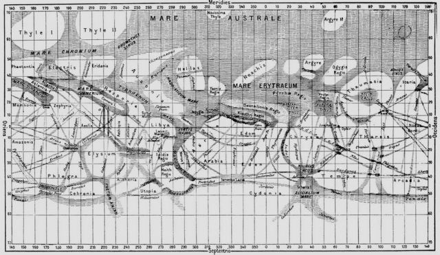 Use say channels; I say canals. Schiaparelli's 1888 Mars map.