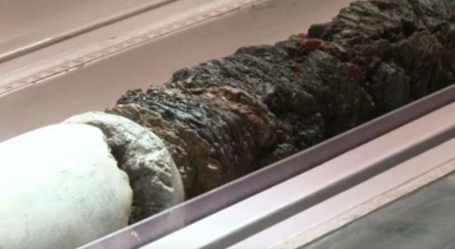 Heavily fractured core recovered by deep sea research ship Chikyu