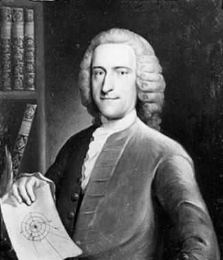 William Whiston (), holding a drawing of the solar system.